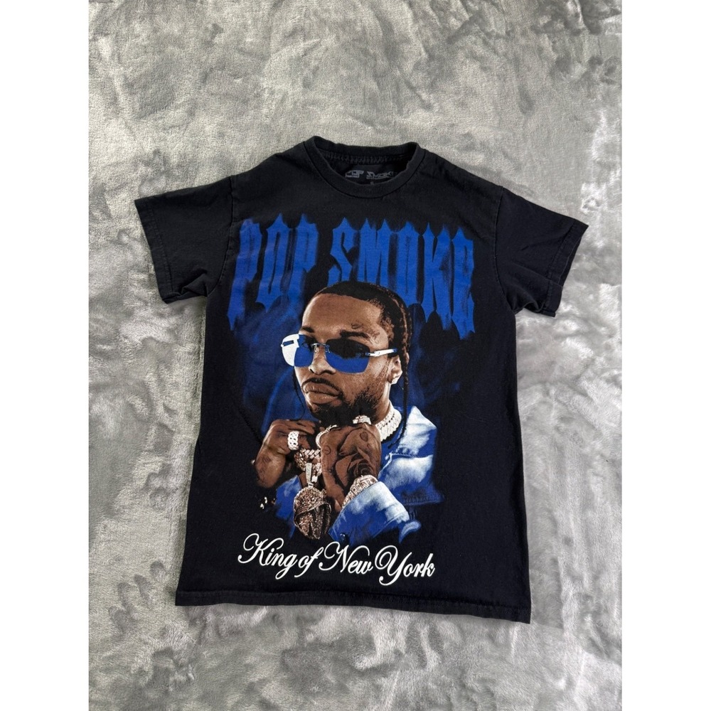 Pop Smoke King of New‎ York Graphic T-Shirt Black Cotton Men Size Small S